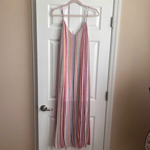 Staccato Multicolor Striped Maxi Dress‎ Sleeveless V Neck Lined Pockets Small
